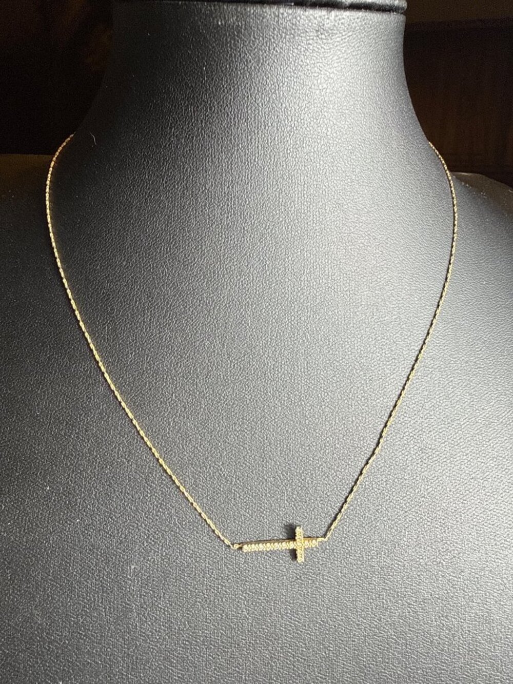 Dainty Gold Sideways Cross Necklace Pave CZ Crystal Minimalist Layering Chain